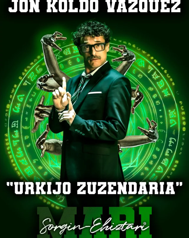 Jon Koldo Vazquez da Urkijo zuzendaria: beti zuhur, beti zuzen... 😌

Mari bekain eta bekain artean dauka. Ziur dago zerbait korapilatzen ari dela, eta ez du gelditzeko asmorik eskuak masan harrapatu arte (nahiz eta ez jakin zer masaz ari garen).

Unerik desegokienetan agertzen da... eta konfiantza neurrigabearekin.

Kontroleko jenio bat edo trajea eta gorbata duen desastre bat? 👔 Baliteke Urkijok oso serio hartzea... baina besteek egiten dute?

Hori bai, kontuz: lotsagabeenak ere bere gloria unea izan dezake. Edo ez. Ikusiko dugu. 👀
.
.
Jon Koldo Vázquez es el director Urkijo: siempre estirado, siempre correcto… 😌

Tiene a Mari entre ceja y ceja. Está convencido de que algo trama, y no piensa parar hasta pillarla con las manos en la masa (aunque no tenga ni idea de qué masa estamos hablando).

Aparece en los momentos más inoportunos… y con una confianza desmedida.

¿Un genio del control o un desastre con traje y corbata? 👔 Puede que Urkijo se tome muy en serio… pero ¿los demás lo hacen?

Eso sí, cuidado: incluso el más impertinente puede tener su momento de gloria. O no. Ya veremos. 👀
.
.
#mari #marisorginehiztari #makusi #eitb #sorginak #mitologia #euskalmitologia #euskara